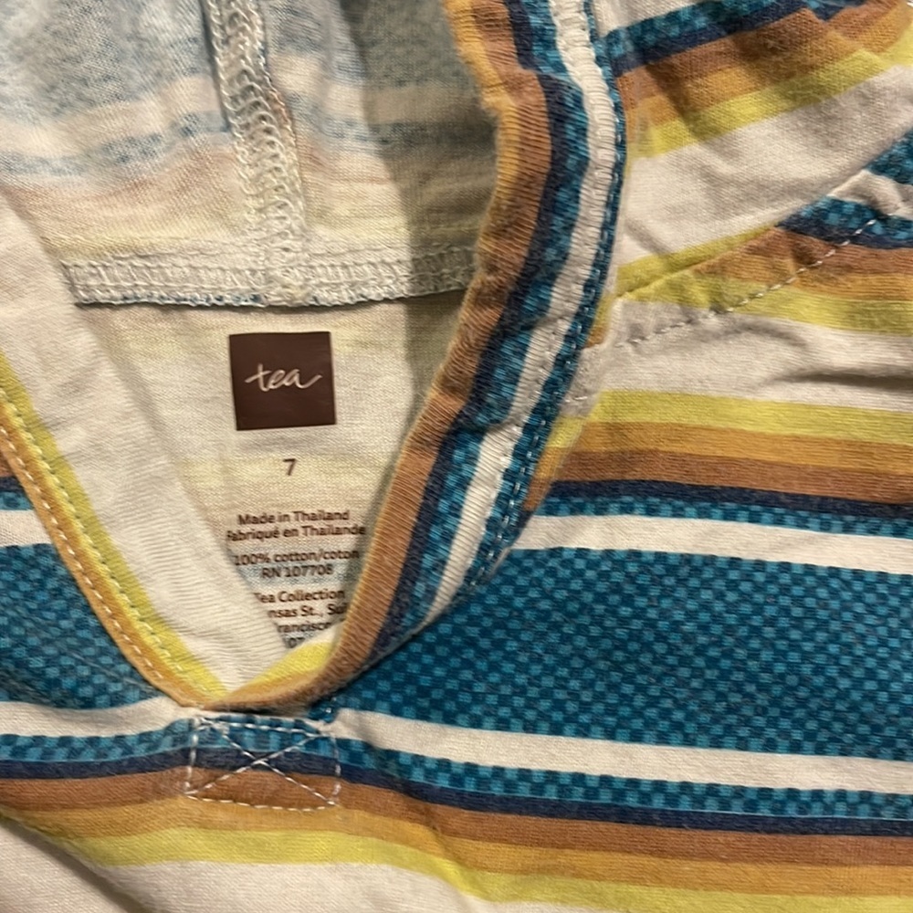 Tea Collection Striped Hoodie Tee - Size 7 - Picture 3 of 4